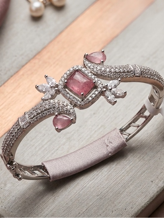 Jewelry - Elegant Pink Stone Silver-Tone Bangle Bracelet - Women Jewelry imported